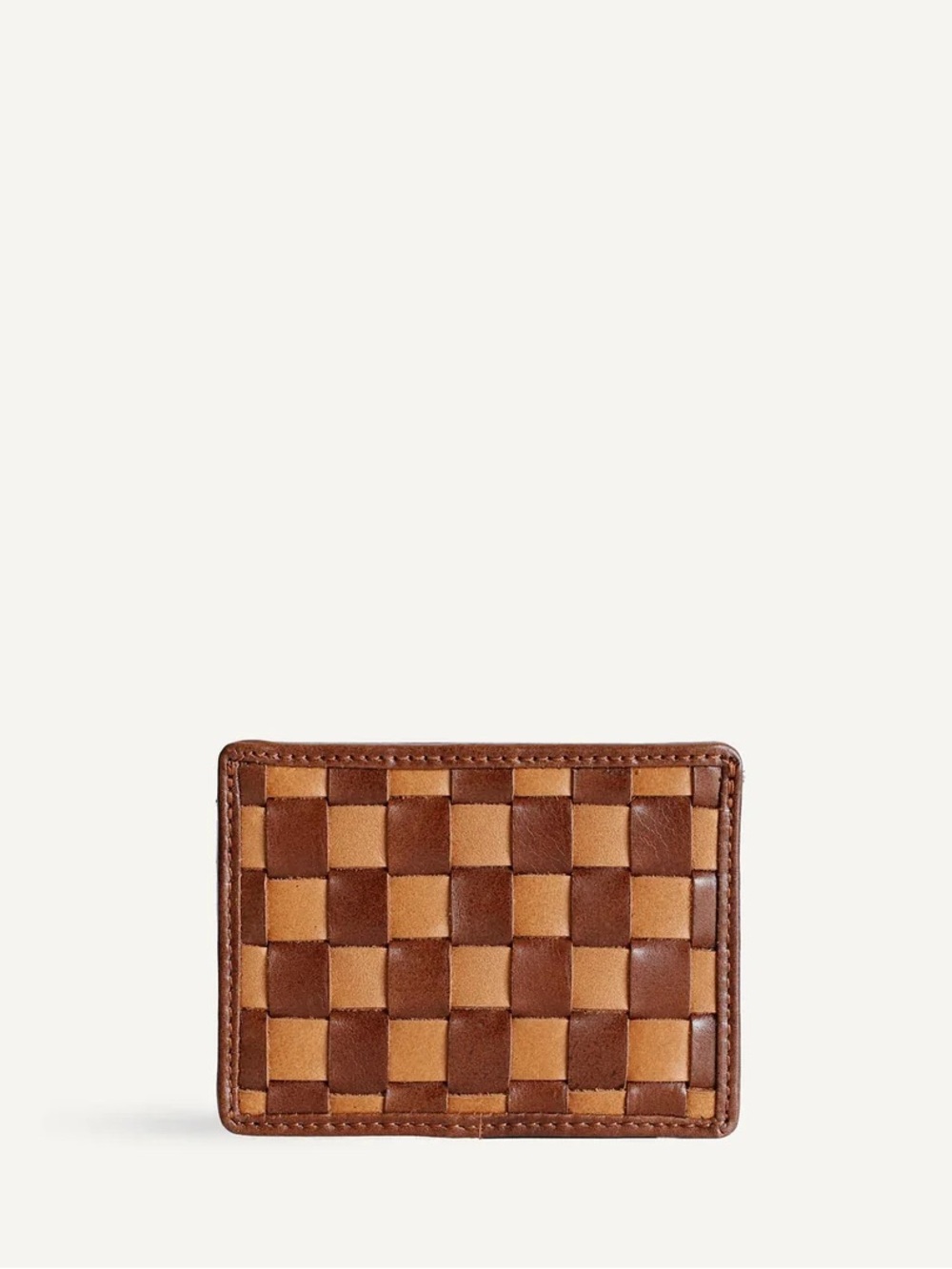 bembien nico card wallet case copper + sienna check leather woven